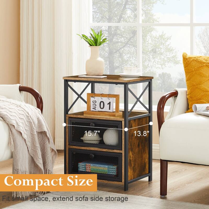 Javlergo Nightstand with 2 Drawers and Storage Shelf for Bedroom, Small Night Stands, Bed Side Table