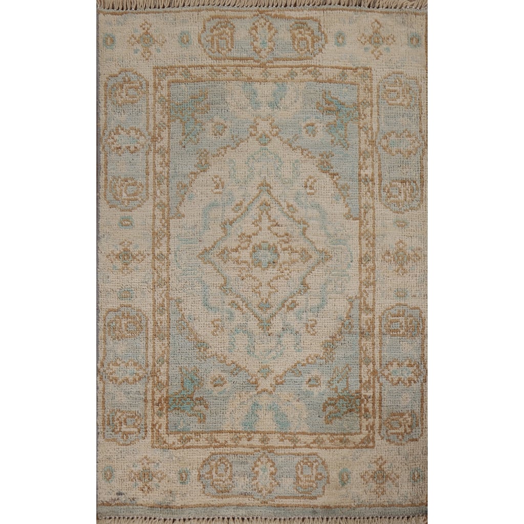 Hand Knotted Oriental 100% Wool Carpet Transitional Geometric Beige & Ivories Oushak Area Rug - 3' 0'' X 2' 0''
