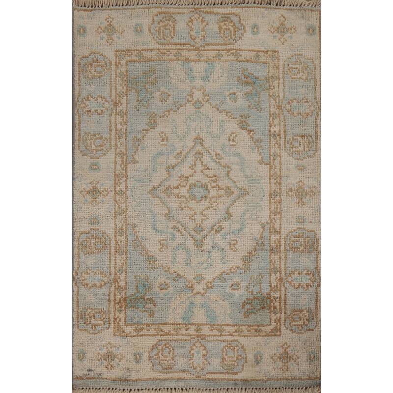 Hand Knotted Oriental 100% Wool Carpet Transitional Geometric Beige & Ivories Oushak Area Rug - 3' 0'' X 2' 0''