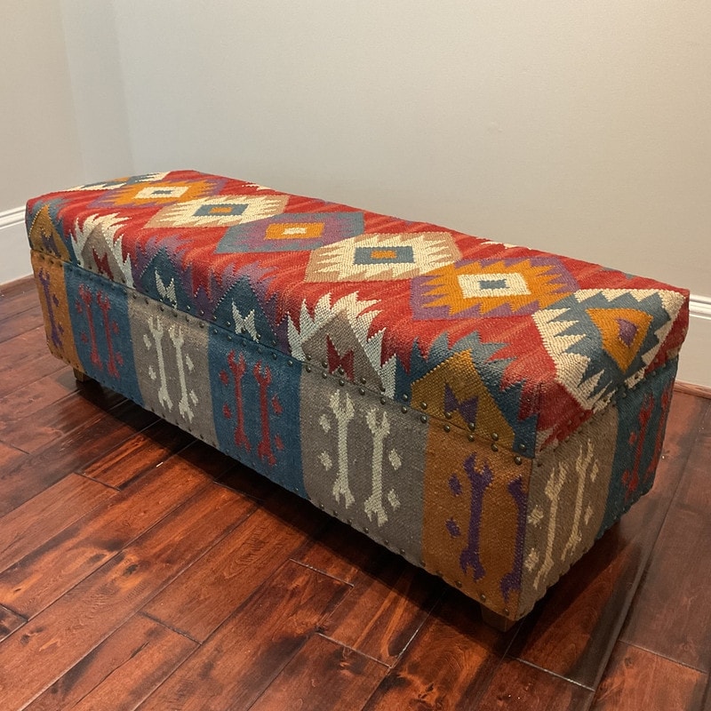 Handmade Kilim Upholstered Storage Bench
