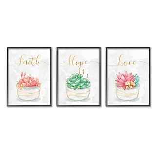 Stupell Charming Succulent Plants Faith Hope Love Phrases, 3pc Multi ...