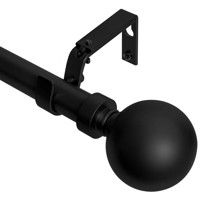 Meriville 1-Inch Diameter Ball Single Window Curtain Rod - 48"-84" - Black Finish - Black
