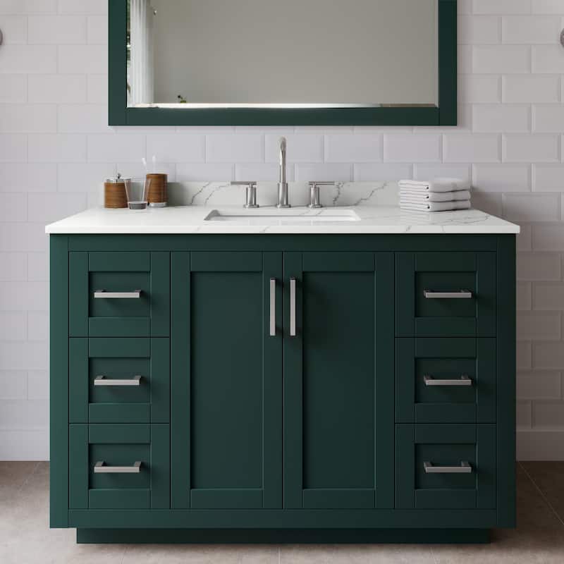 Wyndham Collection WCF292948S-QTZ-US3MXX Miranda 48" Free Standing - Green / Giotto Quartz Top / Brushed Nickel
