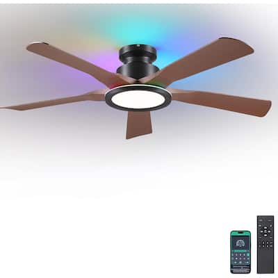 52 Inches Low Profile Flush Mount Ceiling Fan with LED Light,Reversible DC Motor - 52 Inches
