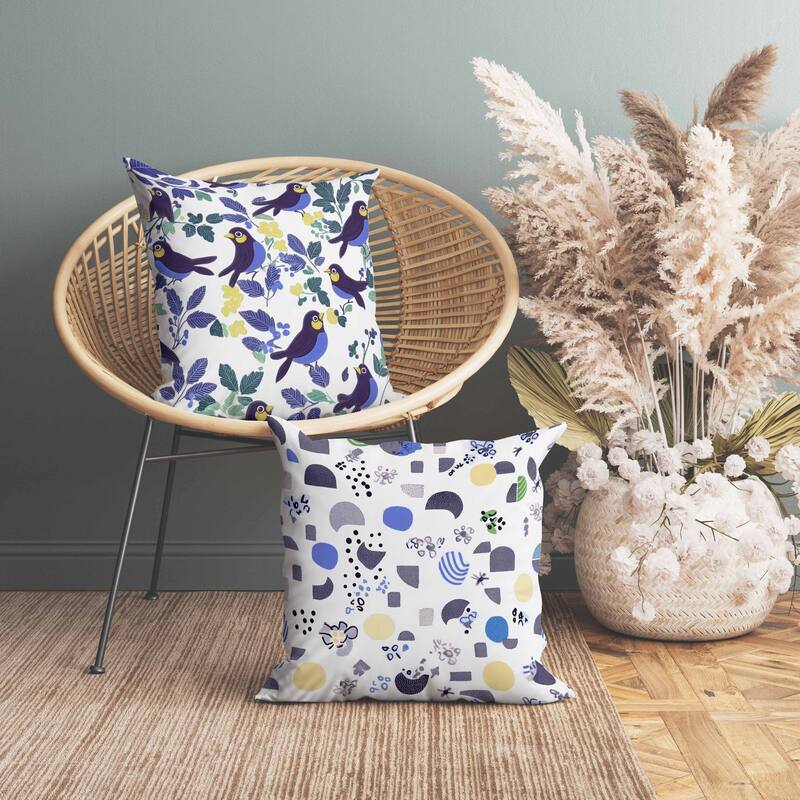 Sweet Tweets Indoor/Outdoor Reversible Throw Pillow Blue and Yellow