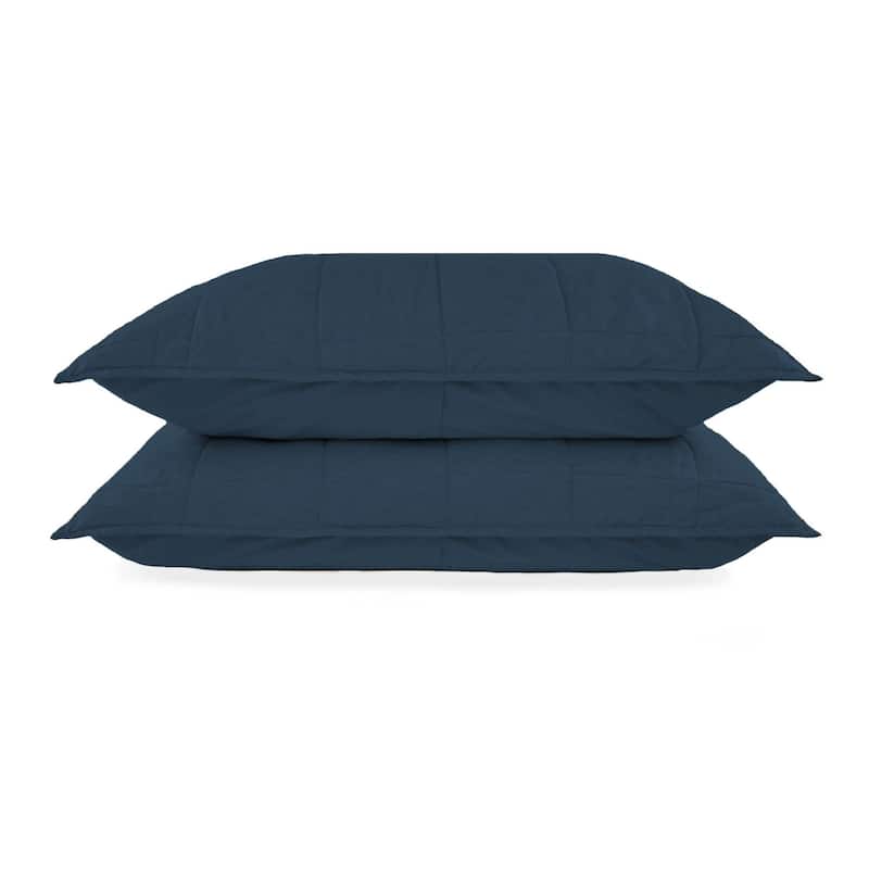 French Linen Quilted Sham Set by BOKSER HOME - Standard - Baltic