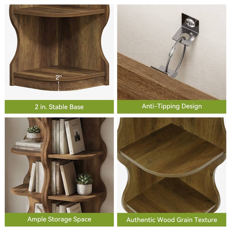 Corner Bookcase, 70.8'' Tall Corner Shelf Storage Display Rack - 13.8'' W × 13.8'' D × 70.8'' H