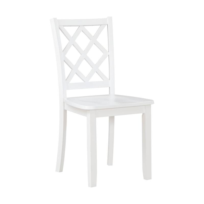 Oria 5 Piece Dining Set with Table, 4 Lattice Back Chairs, White Solid Wood
