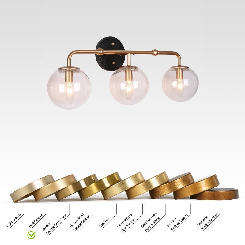 Malryn Black Gold 3-Light Bathroom Vanity Light Glass Wall Sconce - 24.5'' L x 7" W x 10'' H