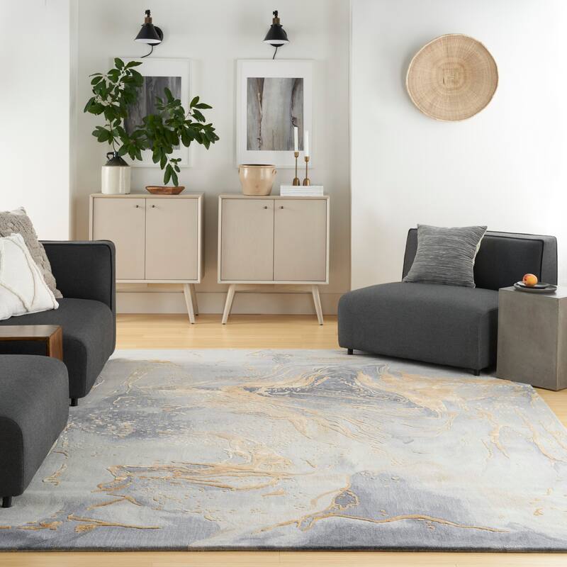 Nourison Prismatic Modern Cosmic Abstract Area Rug - 9'9" x 13'9" - Grey/Gold - Rectangle