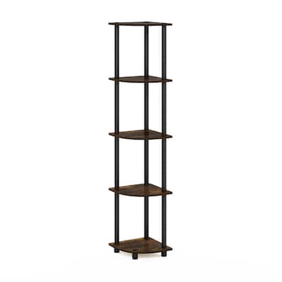 5 Tiers Wood Household Shelving Unit in Pine/Black (11.6 in. W x 57.7 in. H x 11.6 in. D)