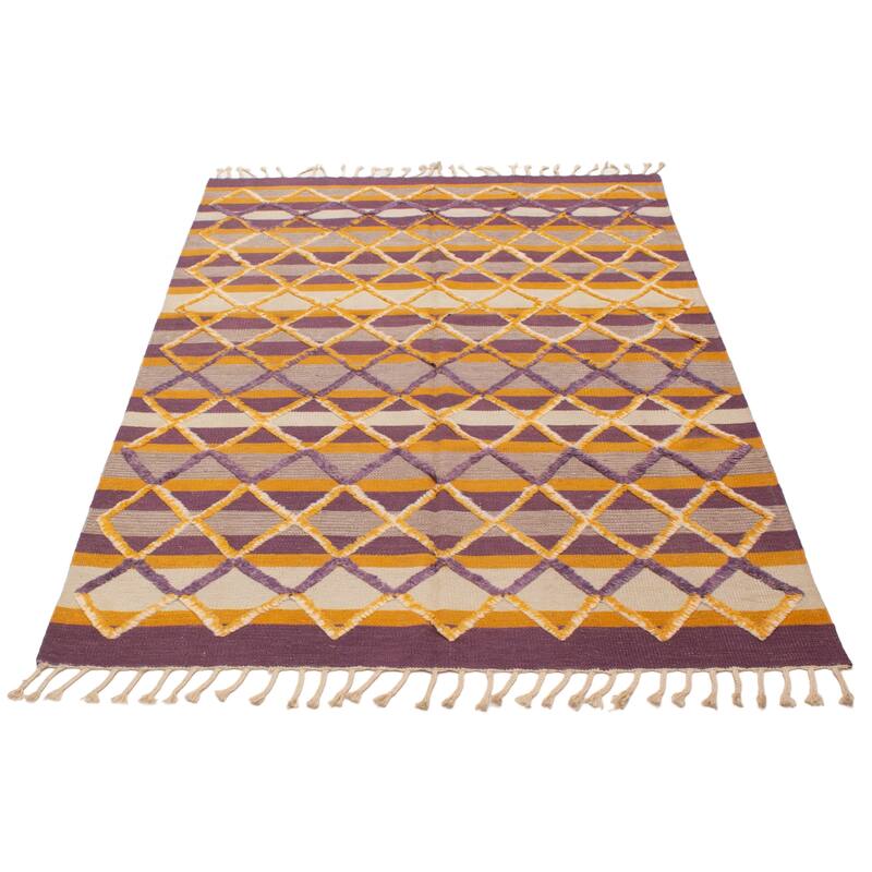 ECARPETGALLERY Flat-Weave Marrakech Purple Wool Kilim - 6'9 x 10'0