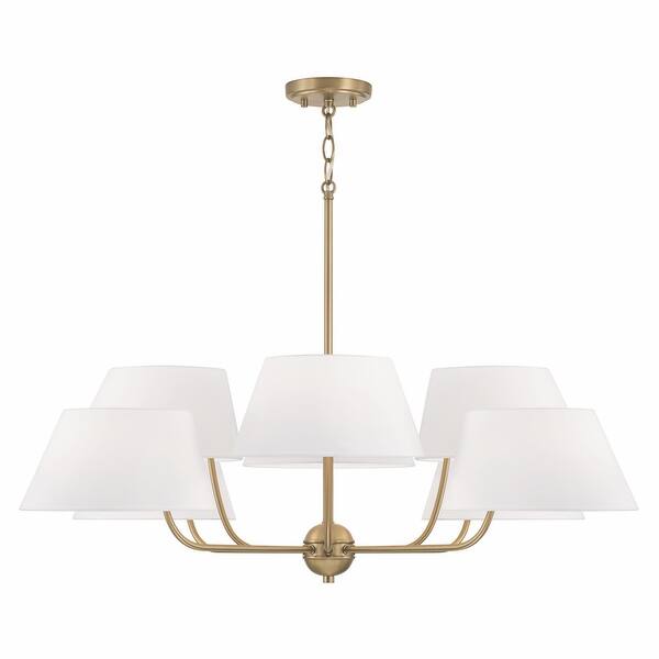 slide 2 of 6, Welsley 8-light Aged Brass Chandelier w/ White Fabric Shade