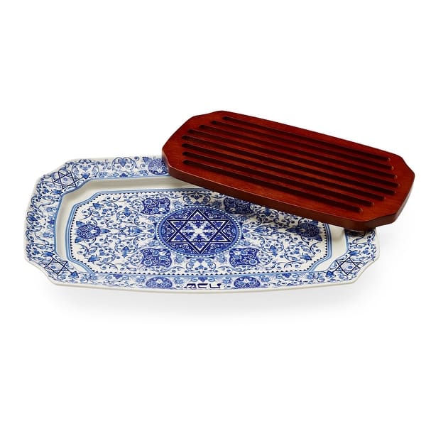 Spode Judaica Challah Tray with Wooden Insert - 17.5 Inch