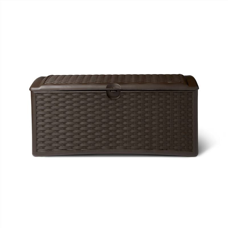 Suncast 72 Gallon Capacity Resin Wicker Outdoor Patio Storage Deck Box, Brown - 30.8