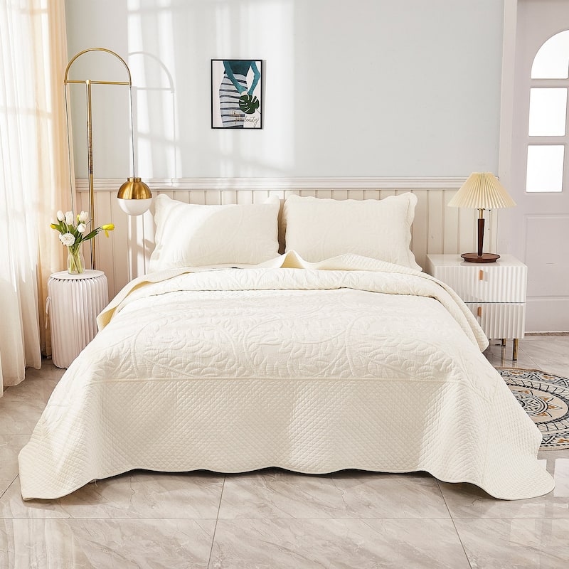 MarCielo 3 Piece Cotton Oversized Bedspread Quilt Set Tmonica - Soft White - Queen