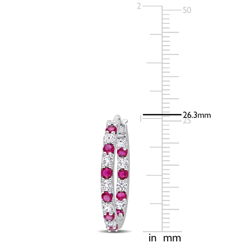 Miadora Created Ruby and Created White Sapphire Inside Outside Hoop Earrings in Sterling Silver