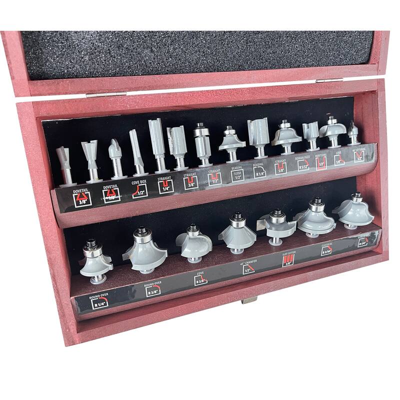 20 Piece Router Bit Set in Wood Box - 10.75"Lx10.5"Wx2.25"H