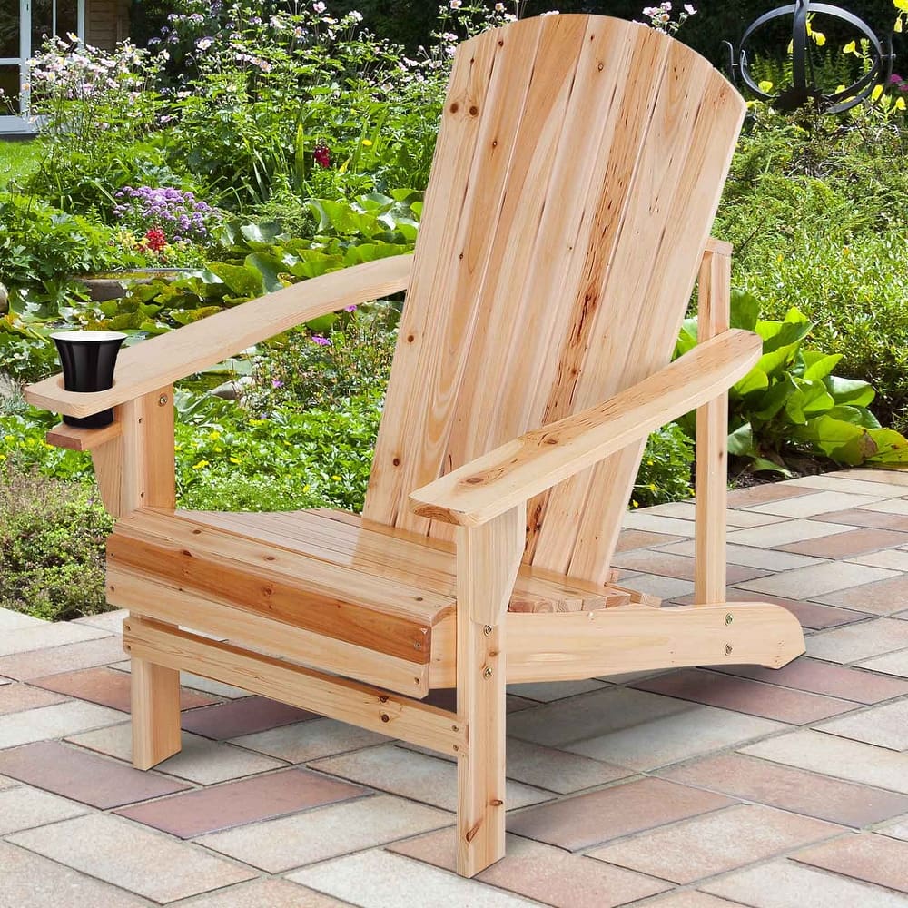 Outsunny Oversized Fir Wood Adirondack Chair with Cup Holder