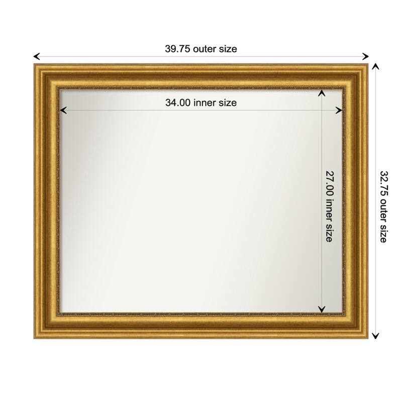 Parlor Gold Framed Non-Beveled Custom Wall Mirror, Bathroom Vanity Mirror - Outer Size: 39.75 x 32.75