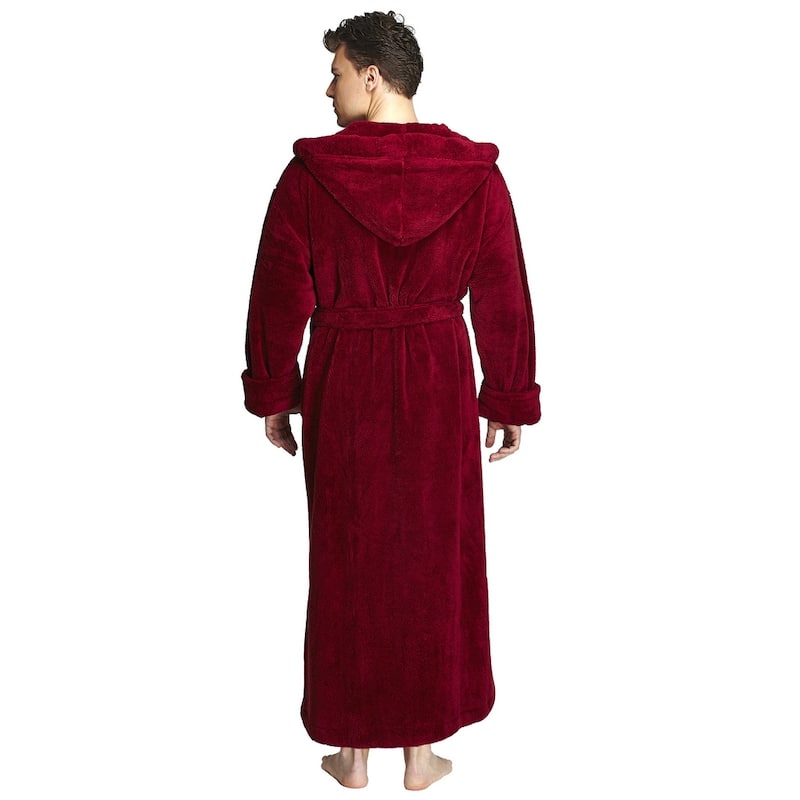 Men's Hooded Soft Plush Fleece Bathrobe Full Length Robe
