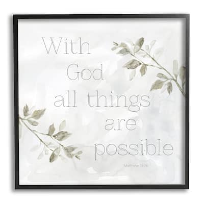 Stupell With God All Things Possible Floral Sprig Religious Phrase Framed Wall Art, Design by Carol Robinson
