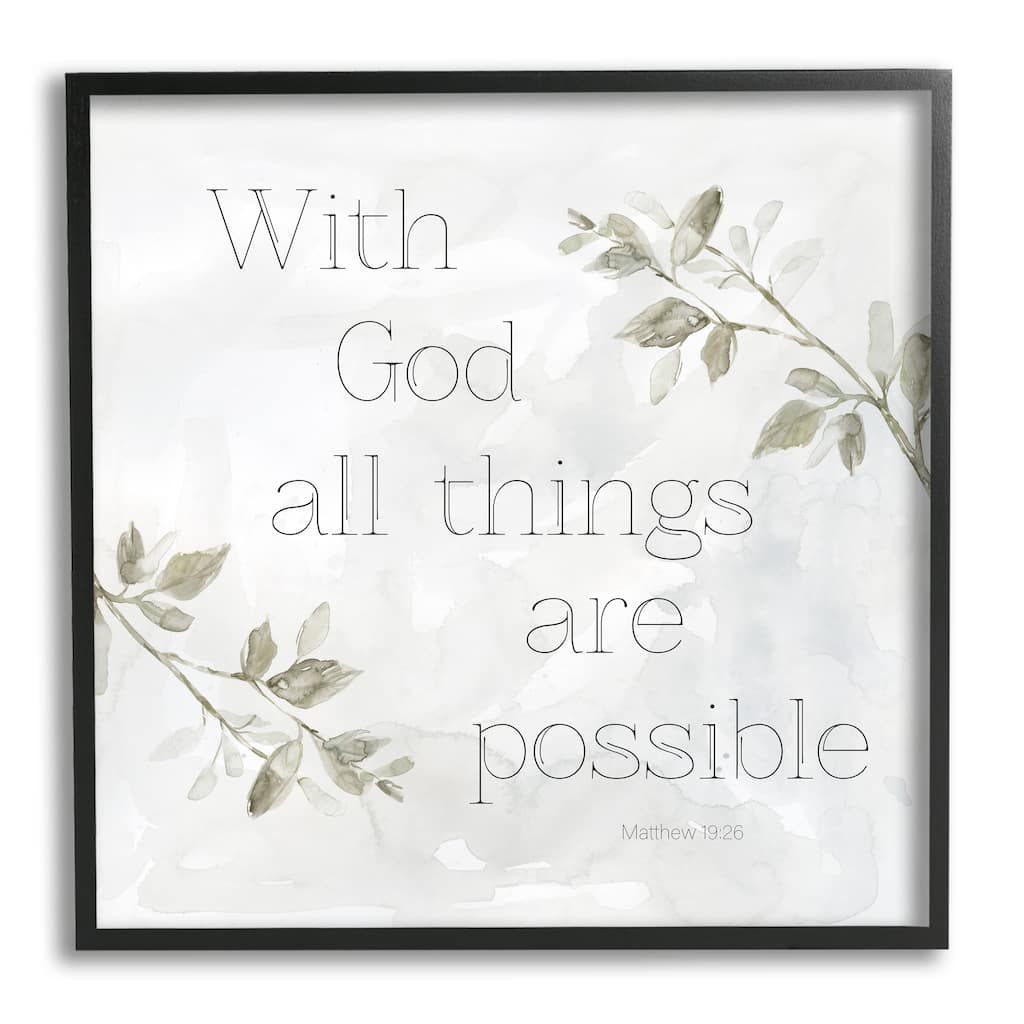Stupell With God All Things Possible Floral Sprig Religious Phrase Framed Wall Art, Design by Carol Robinson