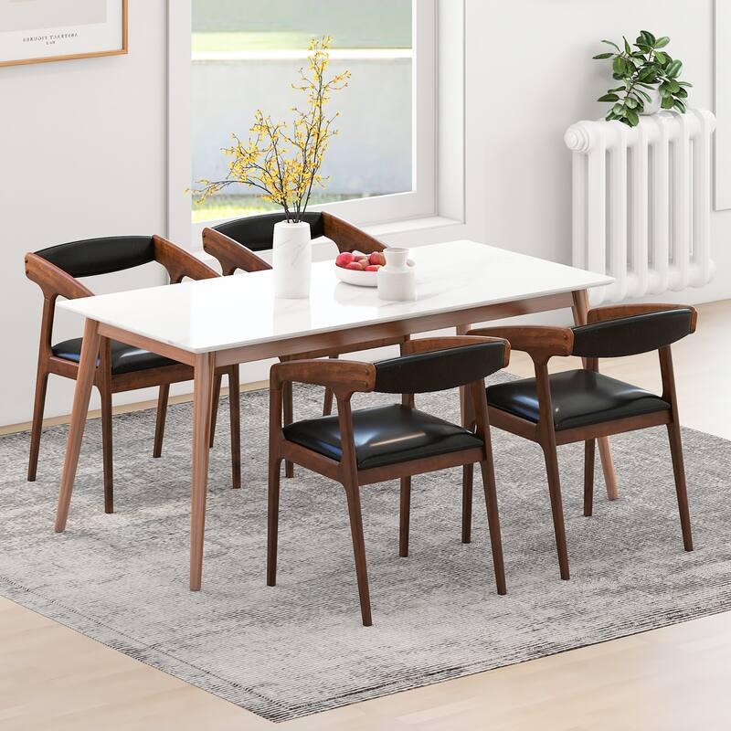 Gymax Set of 4 Accent Chairs PU Leather Upholstered Armchairs w/ Cozy