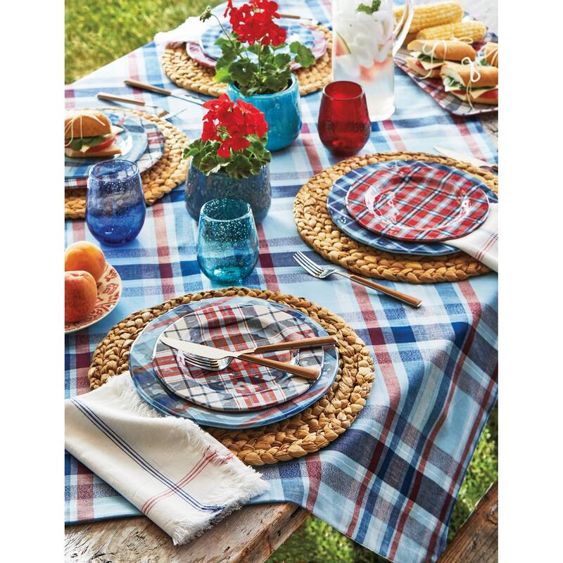 14.5" X 72" Arlo Red White & Blue Plaid Patriotic 4th of July Cotton Table Runner