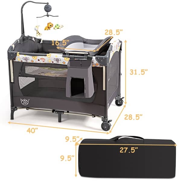 dimension image slide 3 of 4, Costway 3-in-1 Convertible Portable Baby Playard Newborn Napper Height - See Details