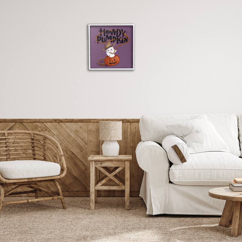 Stupell Howdy Pumpkin Western Ghost Framed Giclee Art Design By Sarah Hickman