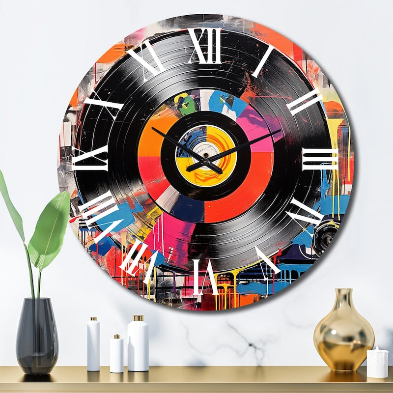 Designart "Colorful Retro Vinyl III" Music Oversized Wall Clock