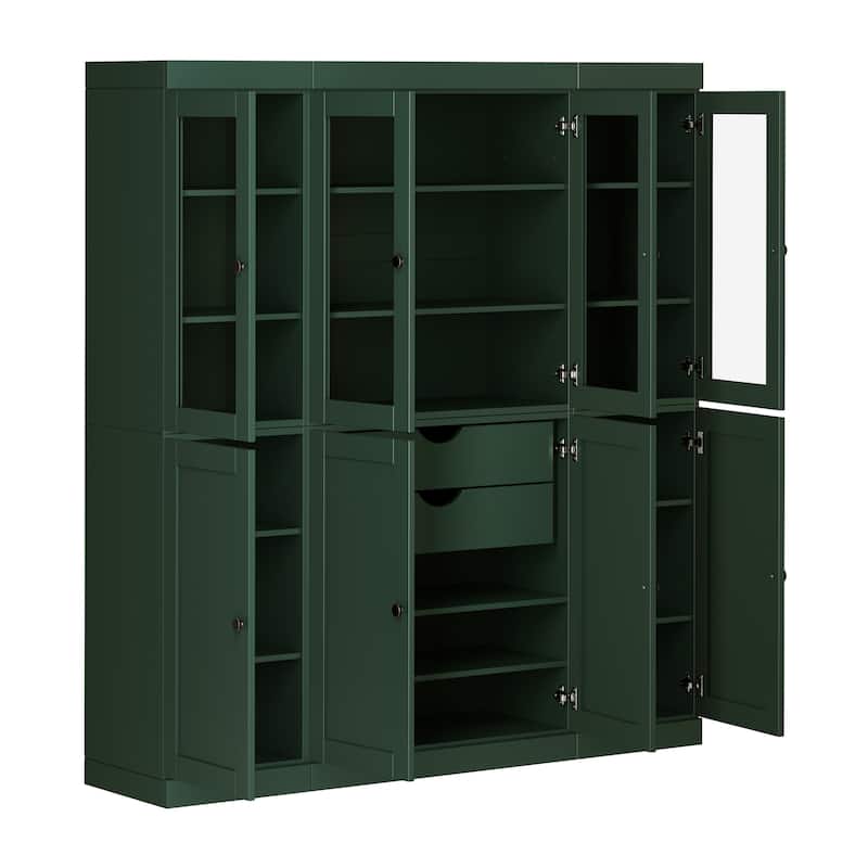 Palace Imports 100% Solid Wood 65" Pantry Cabinet with Clear Glass, Shaker Doors, 2-Drawers and Adjustable Shelves