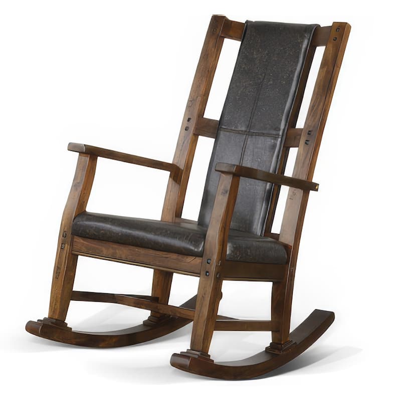Jenne Rocking Chair, Faux Leather Seat and Back, Antique Dark Brown