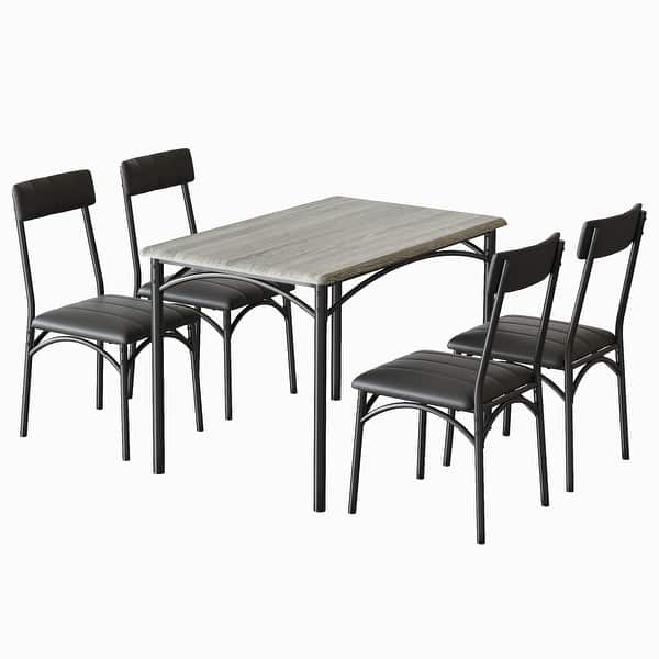 slide 2 of 23, 5 Pcs Dining Table Chair Set , Compact Kitchen Table Set with 4 Upholstered Chairs - 43.3x27.5x30in Grey