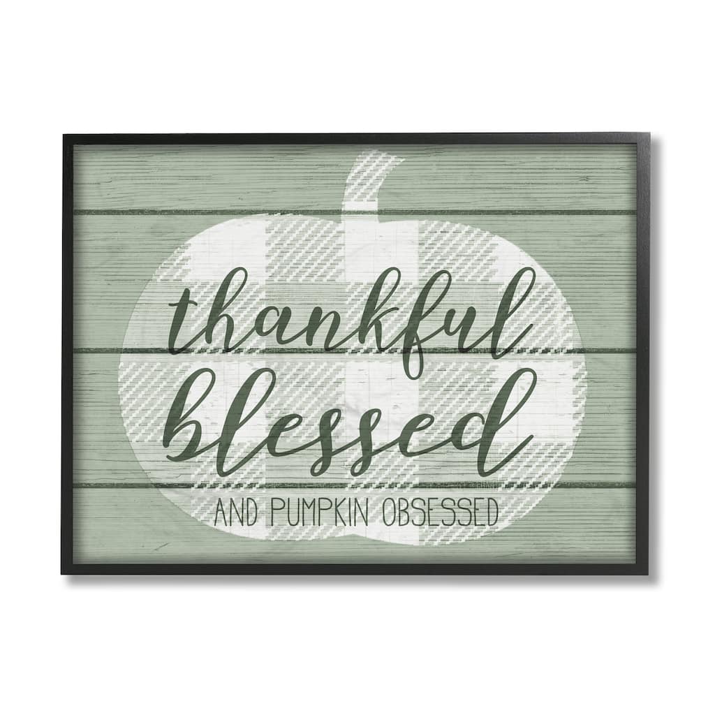 Stupell Green Thankful Blessed Pumpkin Harvest Phrase Framed Wall Art