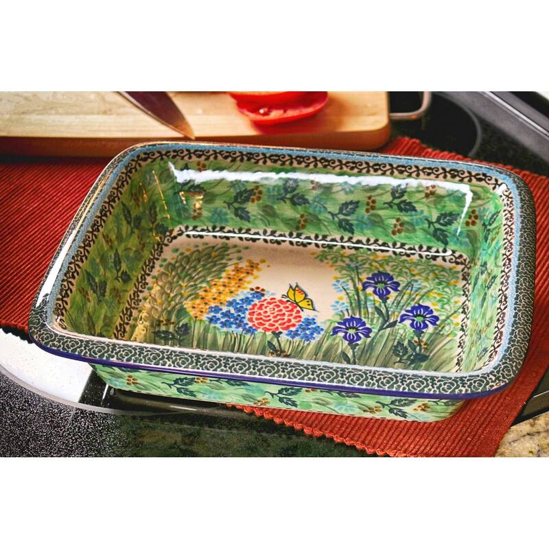 Blue Rose Polish Pottery 855 Ceramika Artystyczna Medium Rectangular Baker