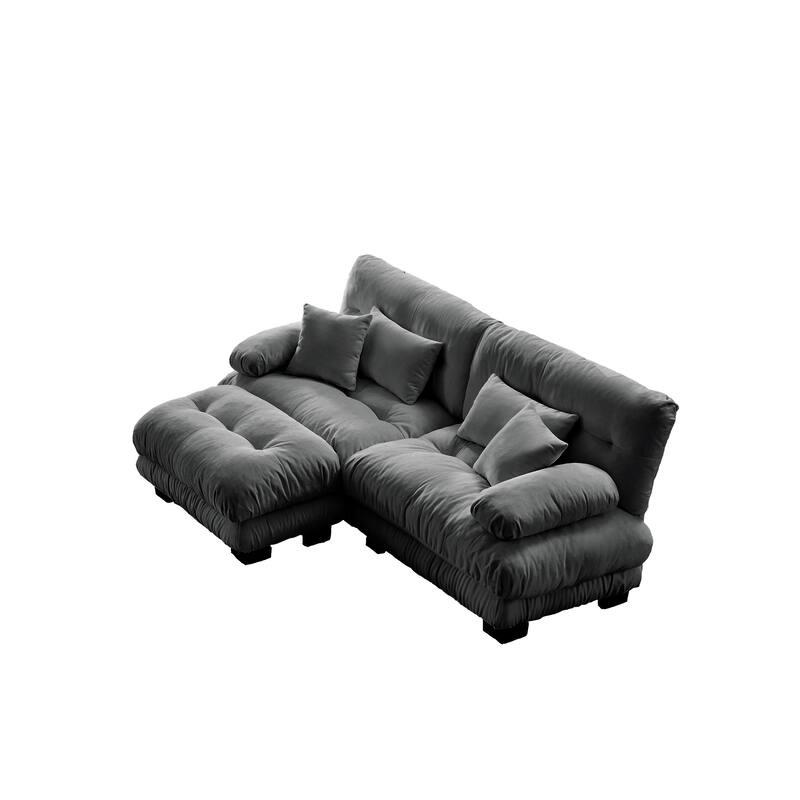 94.4" 2-Seater Chenille Cloud Couch with 4 Pillows and Convertible Ottoman