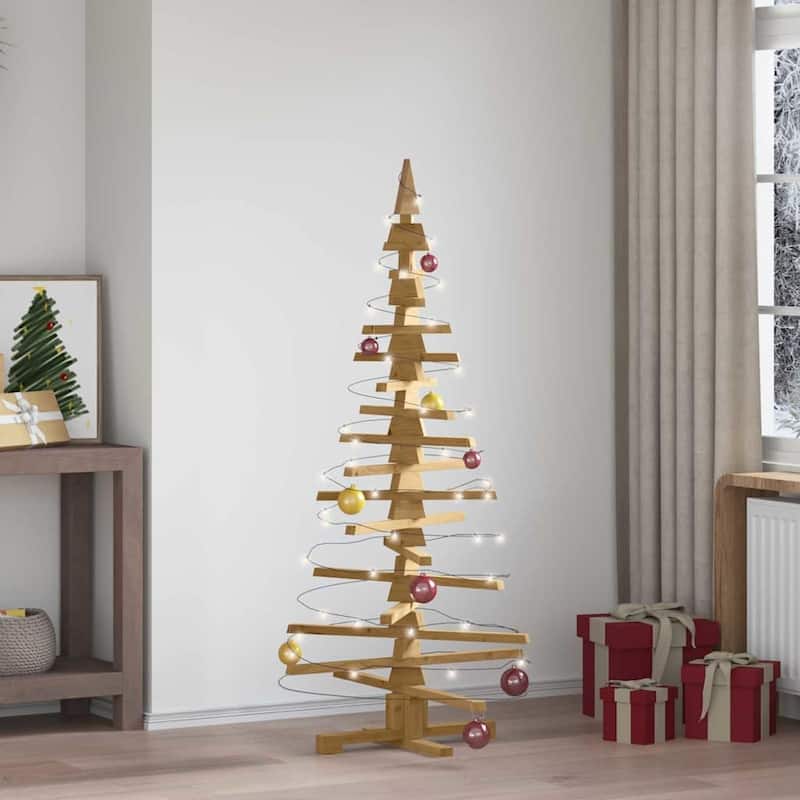 vidaXL Wooden Christmas Tree with Stand Brown Solid pine wood - Brown finish 59.1 - 5 Foot