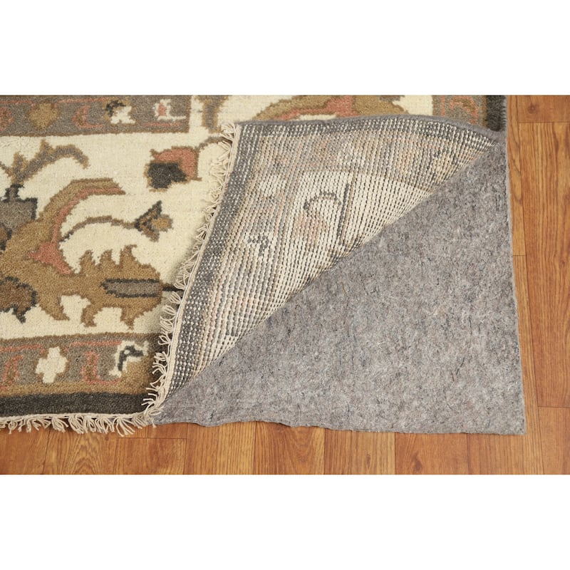 Brown Floral Oushak Indian Area Rug Hand-Knotted Wool Carpet - 9'3" x 12'0"