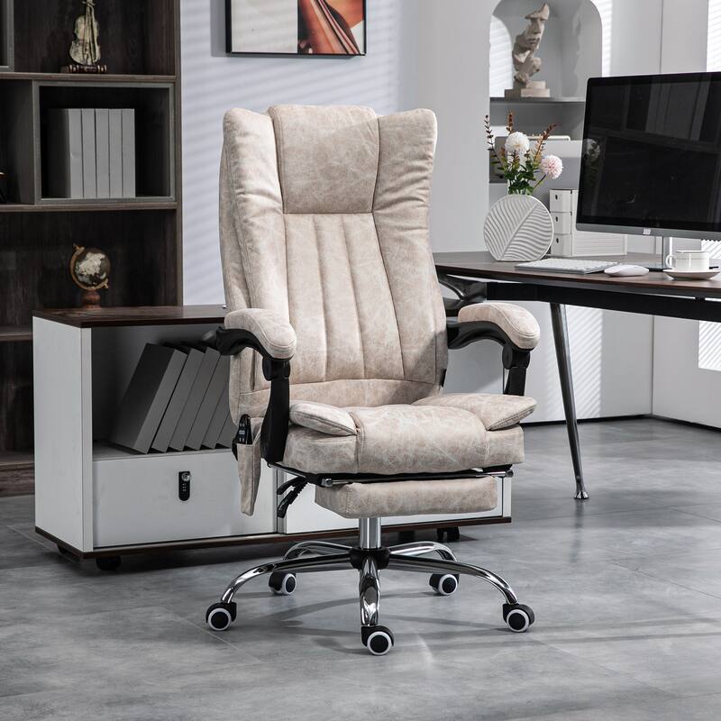 Modern Microfiber Office Chair, High Back Computer Chair with 6 Point Massage, Heat, Adjustable Height and Retractable Footrest