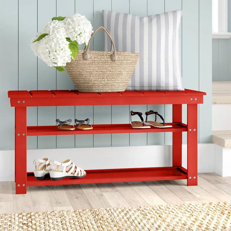 Modern Solid Wood Shoe Storage Bench with 2 Shelves for Entryway Seating and Organized Closet Space - 35.5”L x 12”W x 17”H