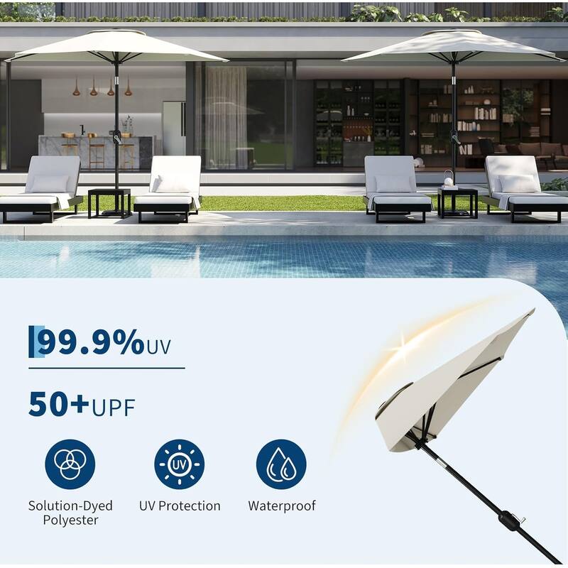 9ft Outdoor Patio Half Umbrella, with Smooth Crank Lift