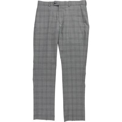 Original Penguin Mens Slim Fit Plaid Dress Pants Slacks, Grey, 33W x 32L - 33W x 32L