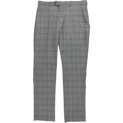 Original Penguin Mens Slim Fit Plaid Dress Pants Slacks, Grey, 33W x 32L - 33W x 32L