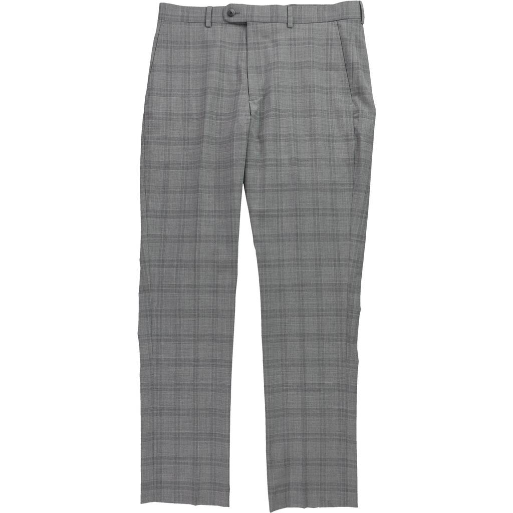 Original Penguin Mens Slim Fit Plaid Dress Pants Slacks, Grey, 33W x 32L - 33W x 32L
