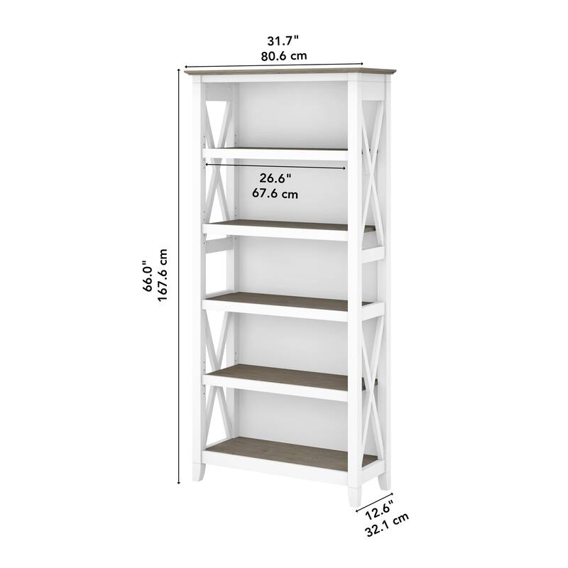 Bush Furniture Key West Tall 5 Shelf Bookcase with Adjustable Shelves