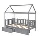 preview thumbnail 6 of 7, Twin Size Pine Wood House Bed with Drawers, Fence-shaped Guardrail