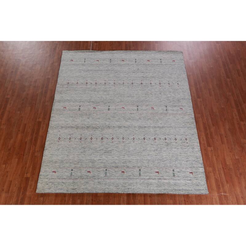 Hand Knotted Oriental 100% Wool Carpet Tribal Tribal Greys & Charcoal Gabbeh Area Rug - 9' 10'' X 8' 3''
