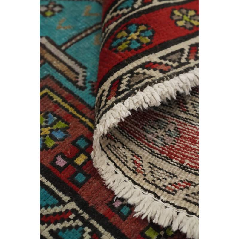 Hand Knotted Oriental 100% Wool Carpet Traditional Geometric Oranges & Rust Heriz Runner Rug - 9' 11'' X 3' 1''